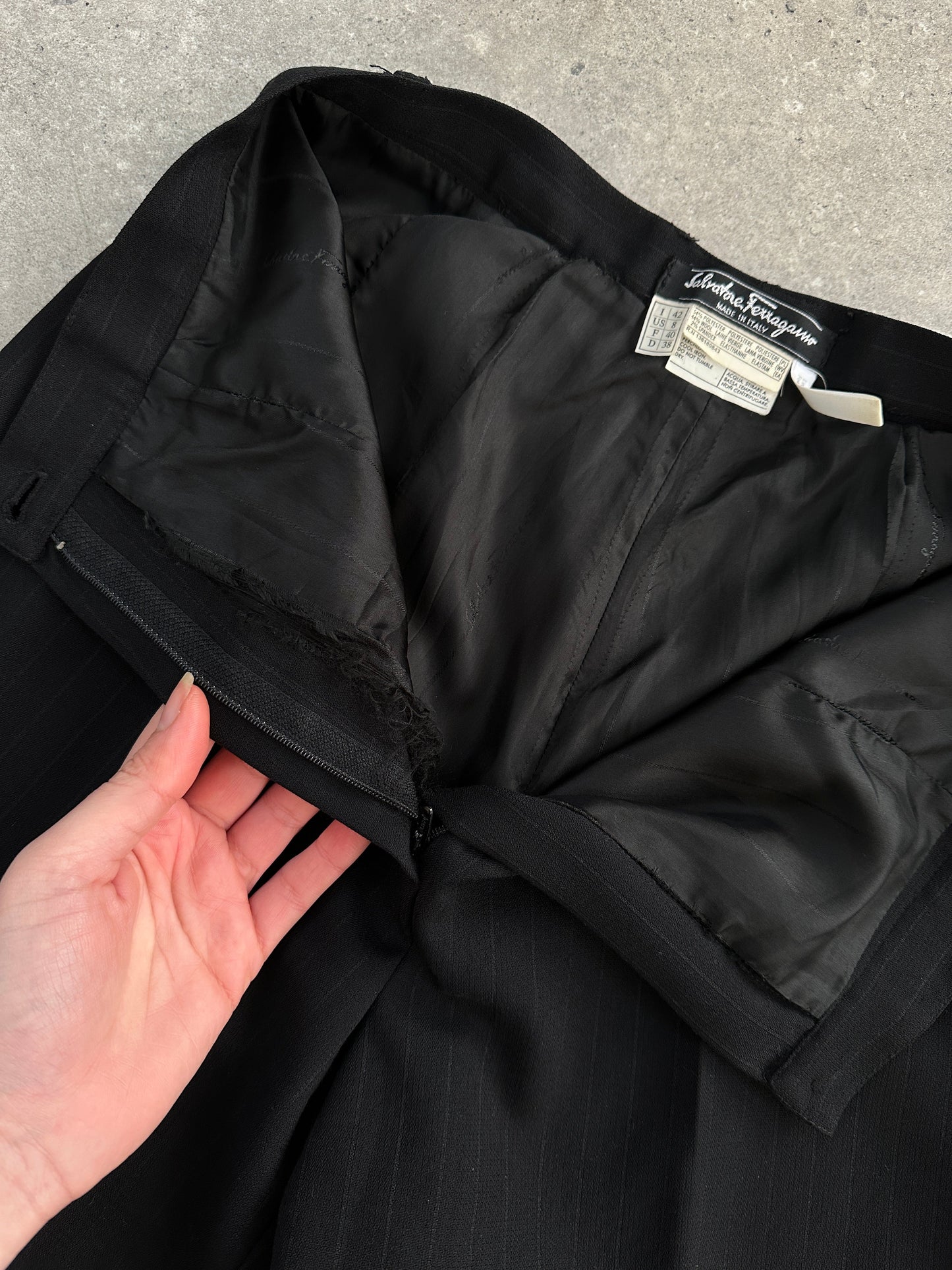 Salvatore Ferragamo Wool Stripe High Waisted Tailored Trousers - W26