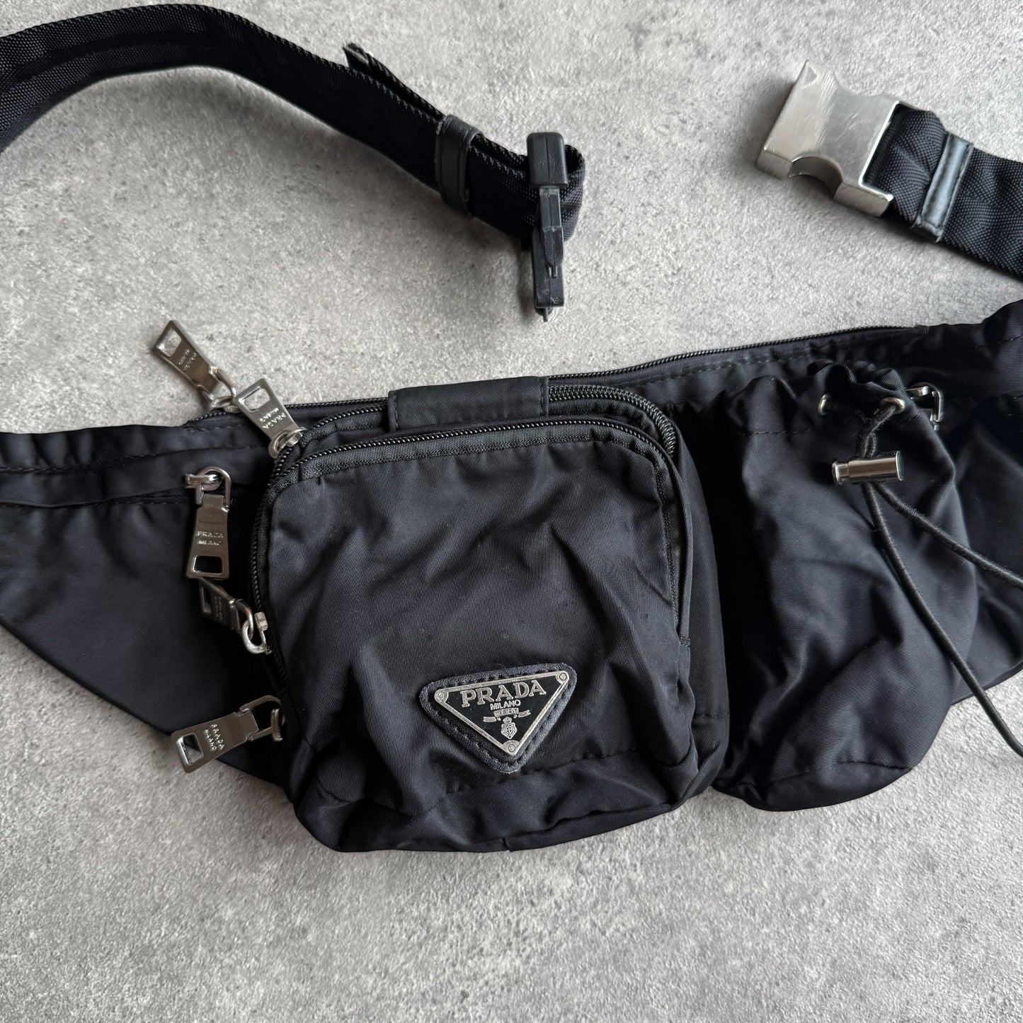 Prada 2000s technical cross body nylon bag (13”x6”)