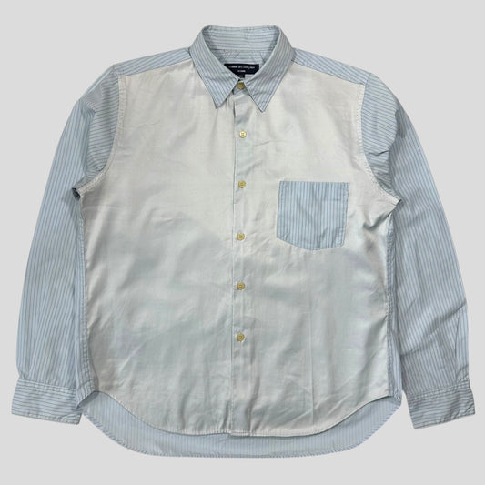 Comme Des Garçons Homme 00’s Striped Mix Material Shirt - M/L | Default Title, Baby Blue, Pale Grey