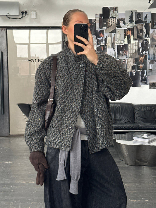 Vintage 1990s Wool High Neck Bomber Jacket - M