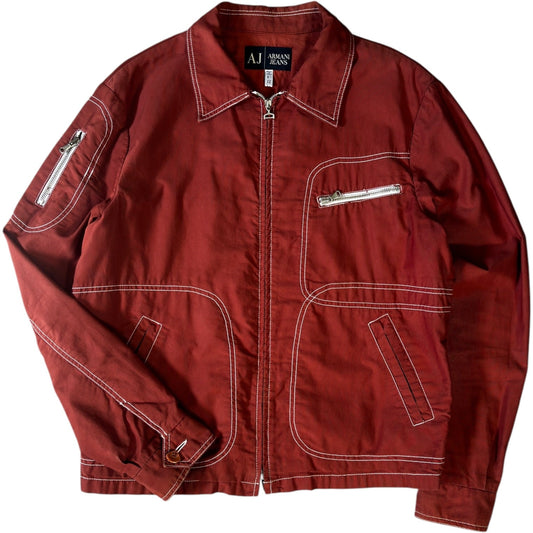 Armani Jeans 00's Contrast Stitch Cropped Jacket M | Medium, Red