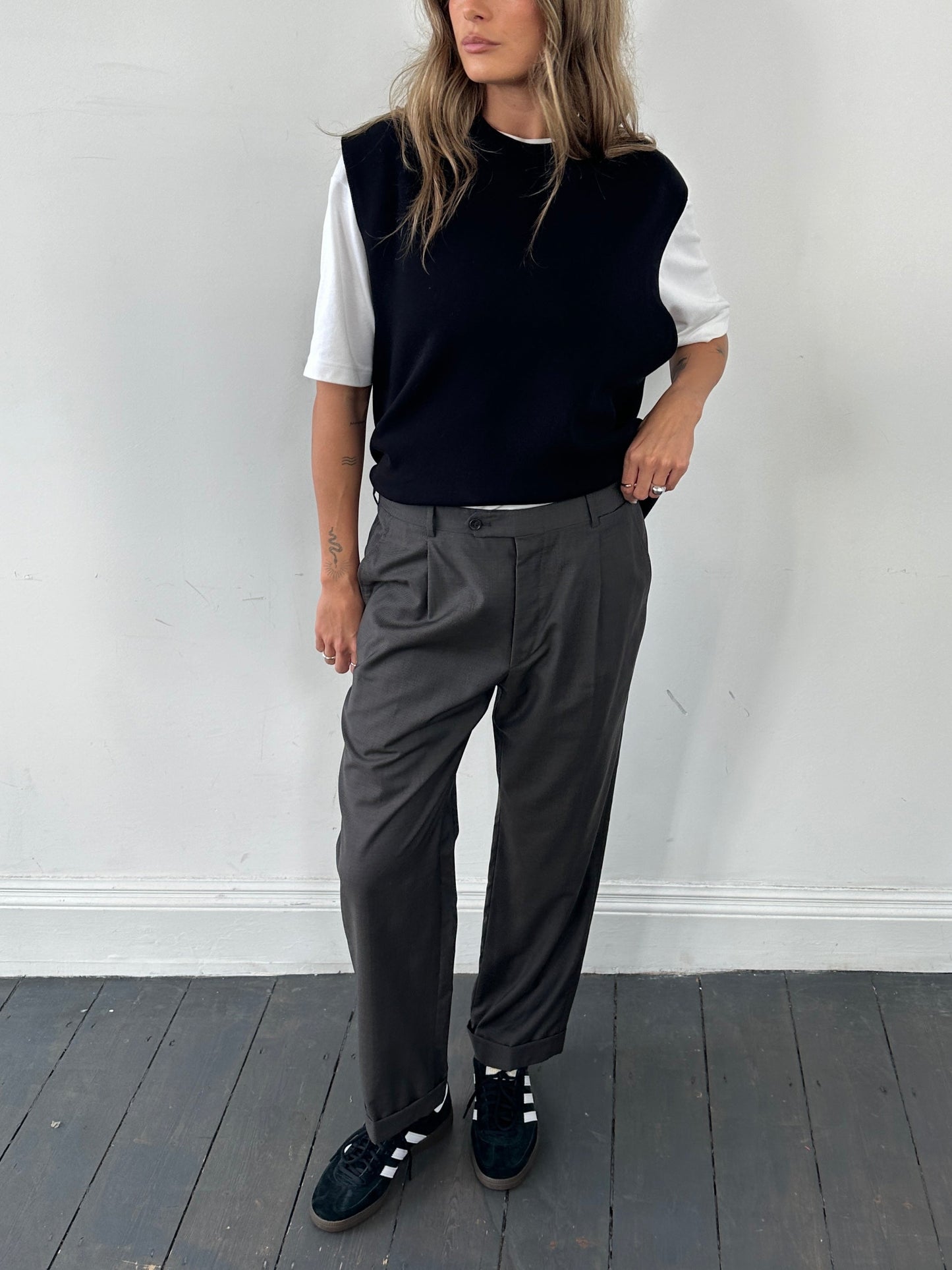 Burberry London Pure Wool Straight Leg Mini Check Tailored Trousers - W32