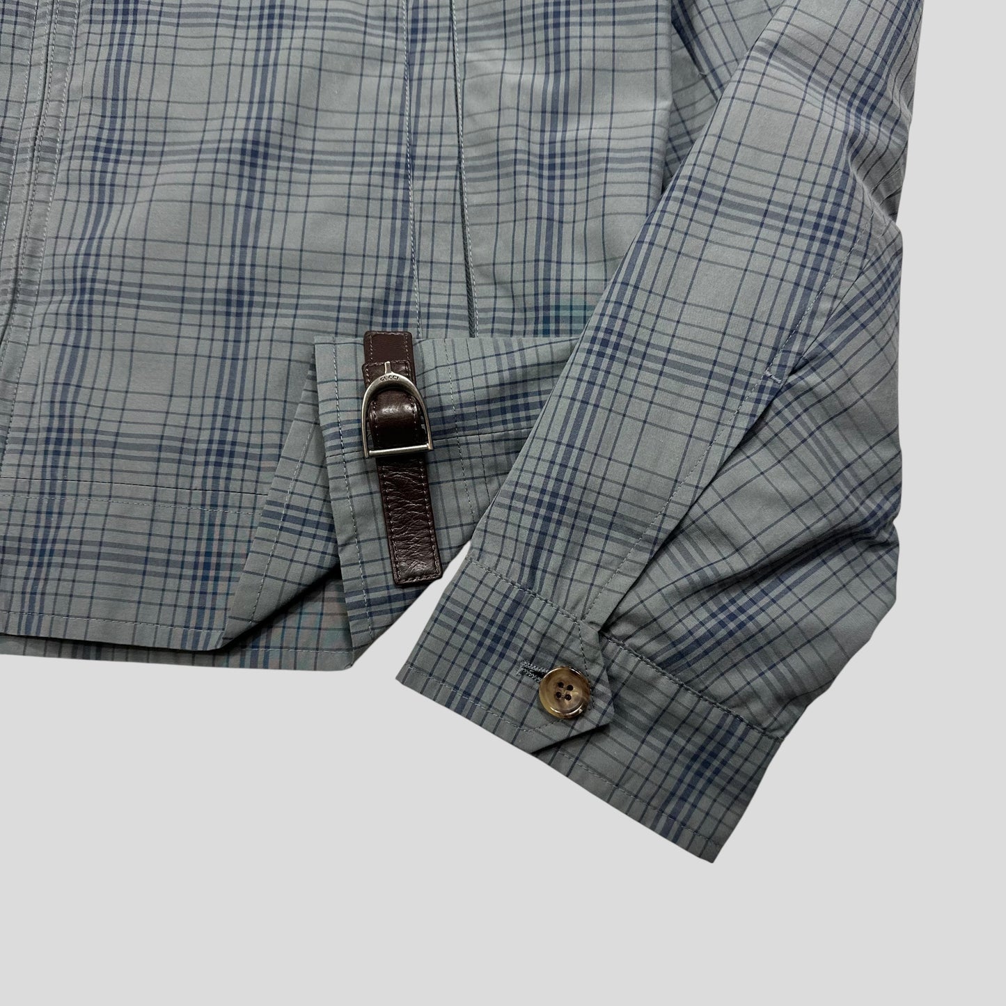 Gucci 2013 Grid Plaid Leather Horsebit Harrington Jacket - M | Default Title, Blue