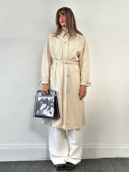 Vintage Belted Leather Trench Coat - M/L