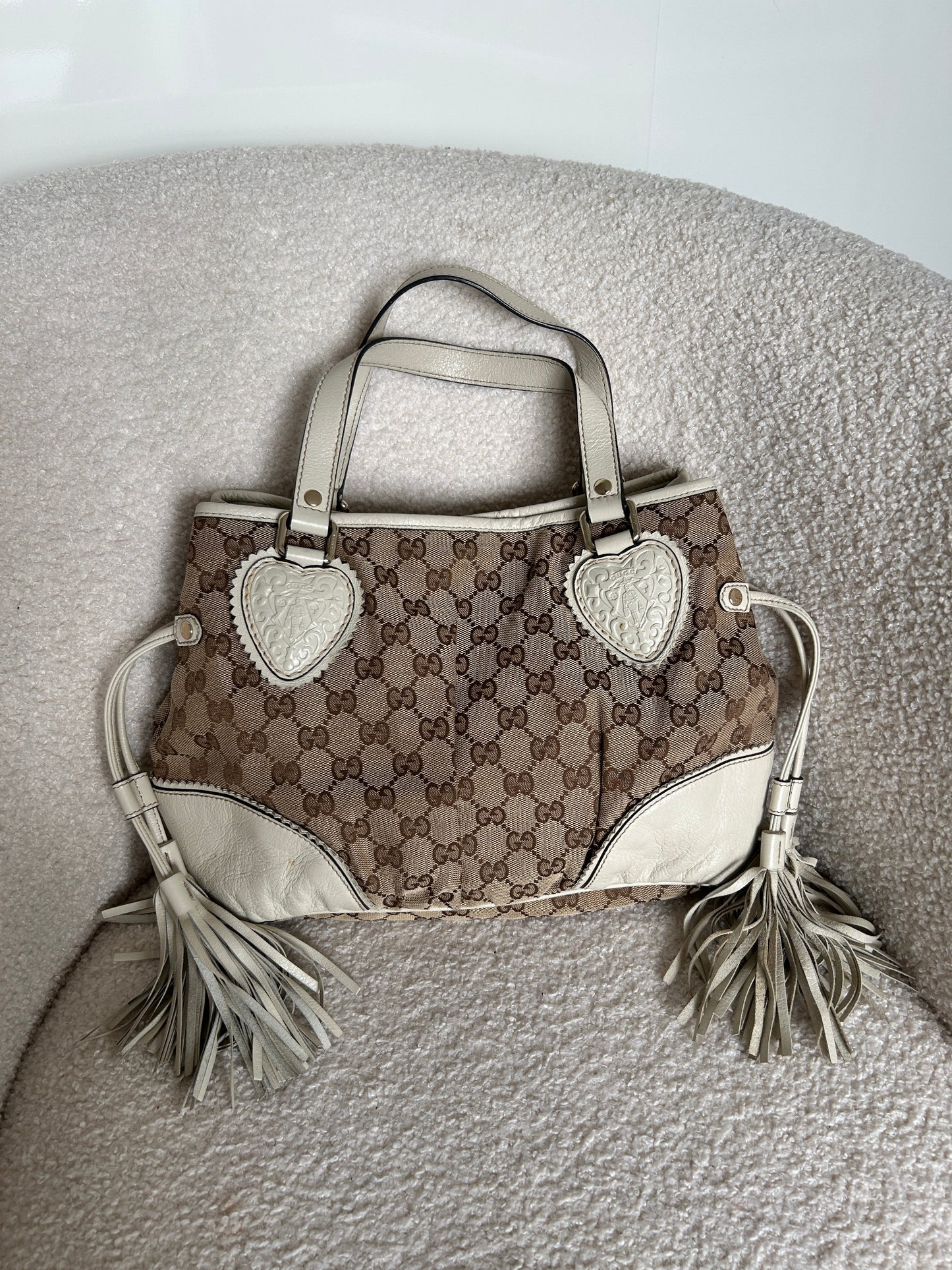 Vintage 90s Gucci Monogram GG Tassel Handbag | O/S, Multicoloured