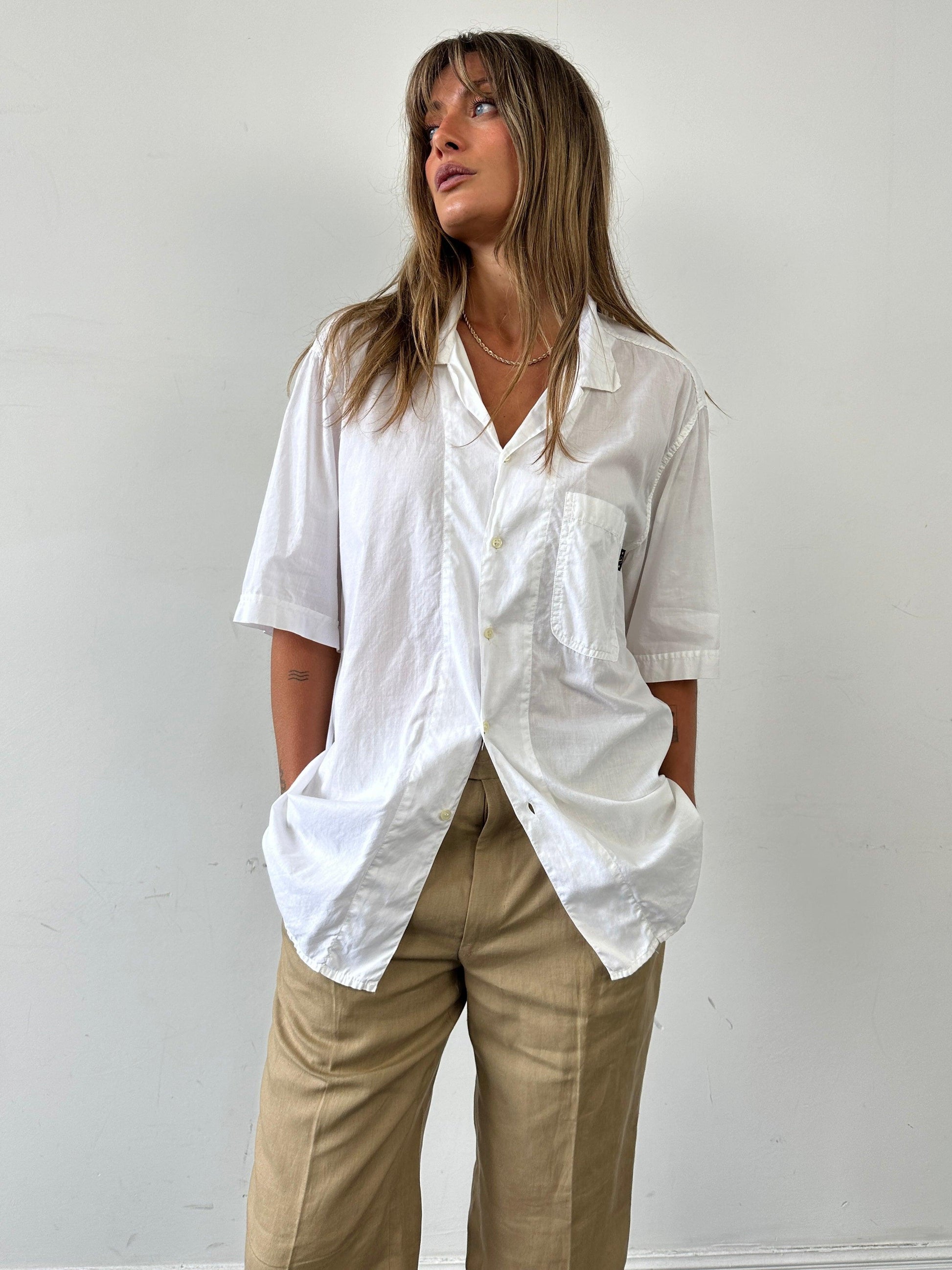 Valentino Beachwear 90s Cotton Cuban Collar Shirt - L - Known Source