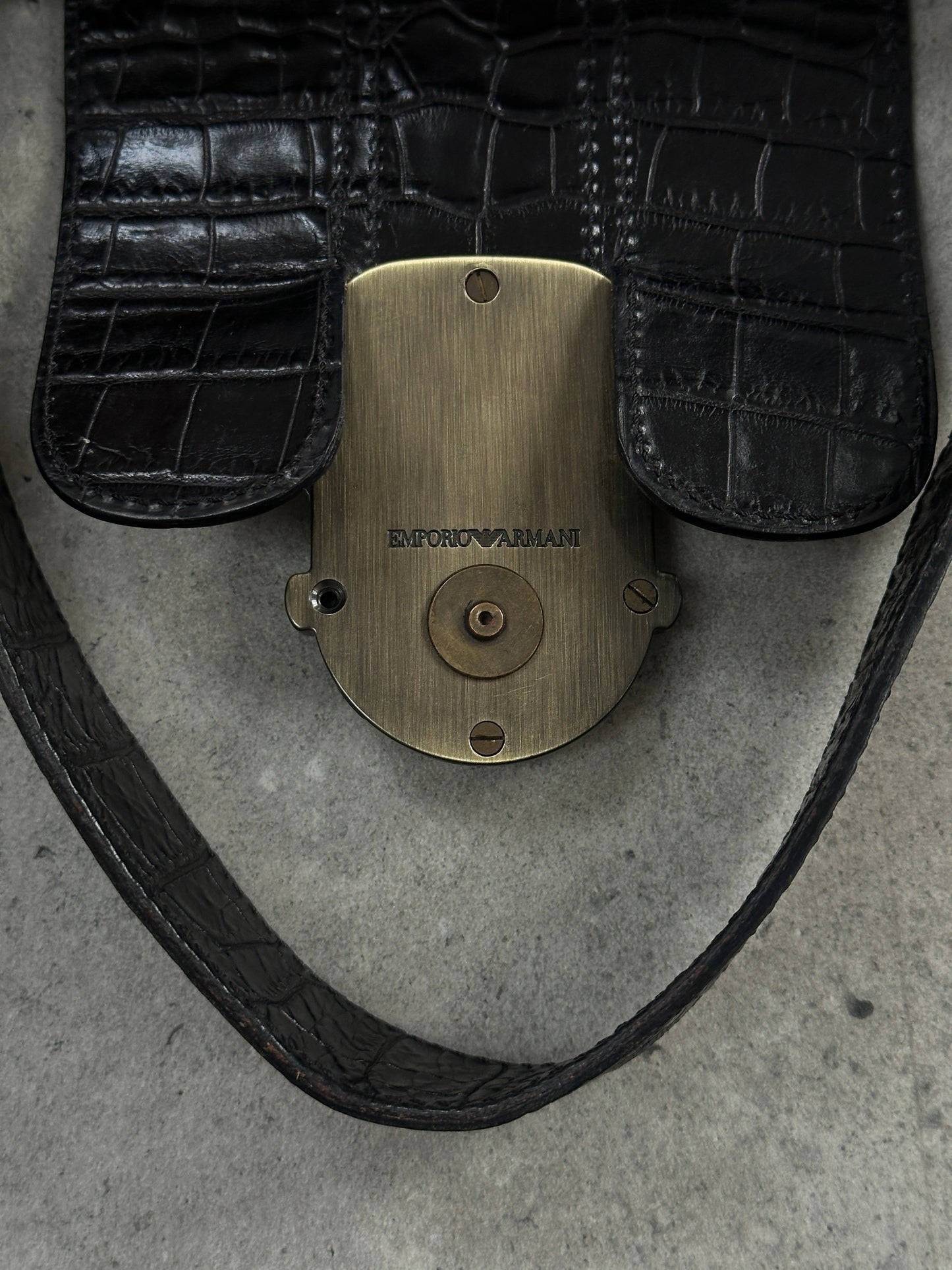 Emporio Armani 1990s Hardware Croc Leather Shoulder Bag