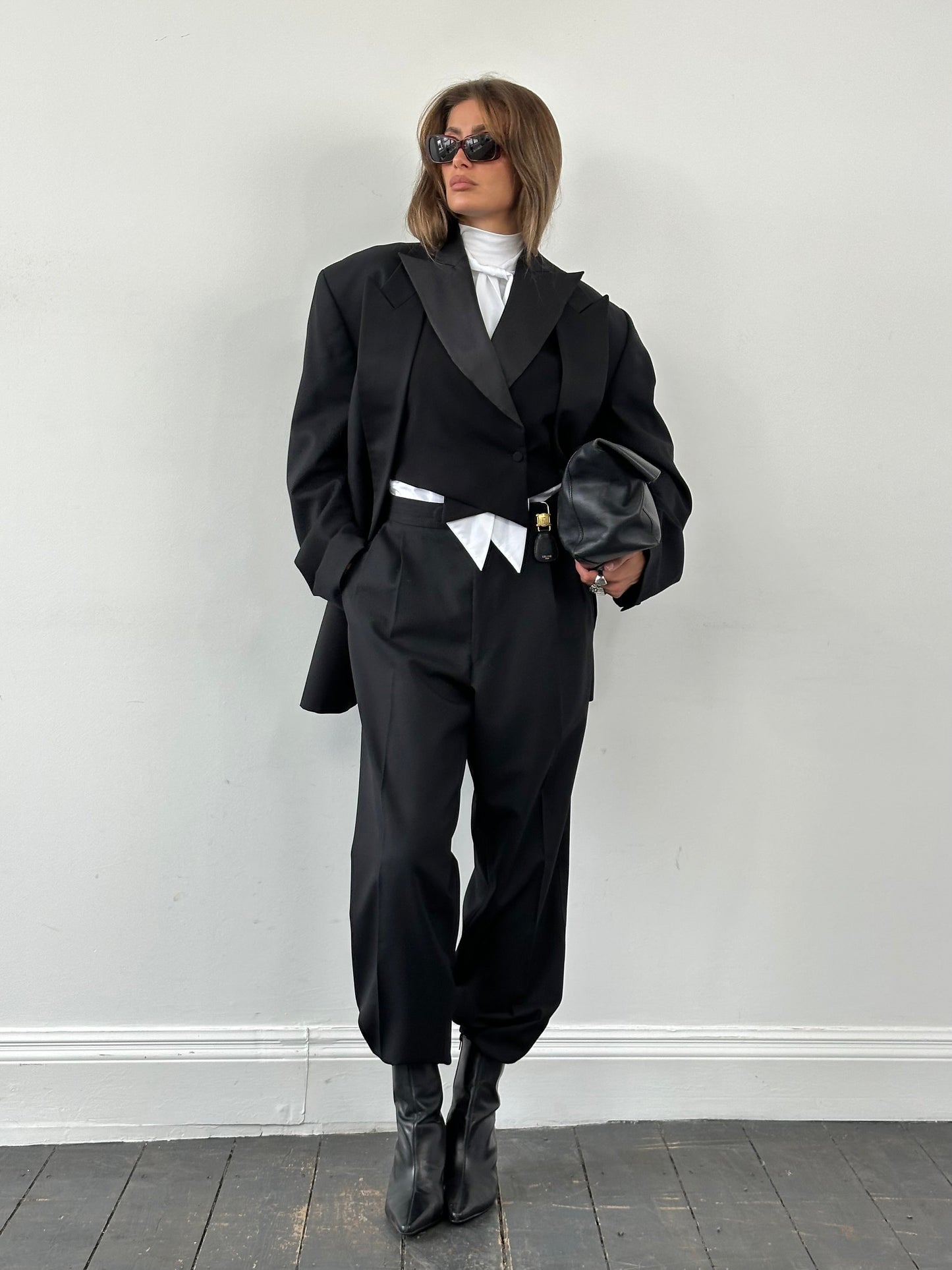 Vintage 1990s Tuxedo Pure Wool Double Breasted Suit - 46R/W34-36