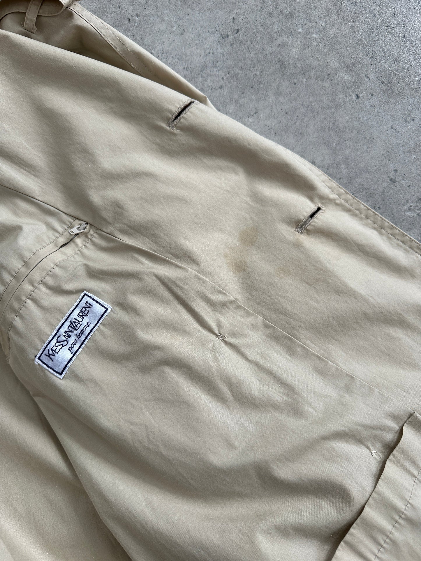 Yves Saint Laurent Pour Homme 1980s Cotton Double Breasted Belted Trench Coat - XXL