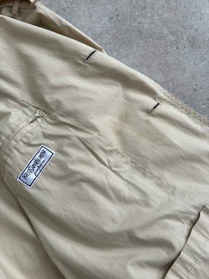 Yves Saint Laurent Pour Homme 1980s Cotton Double Breasted Belted Trench Coat - XXL