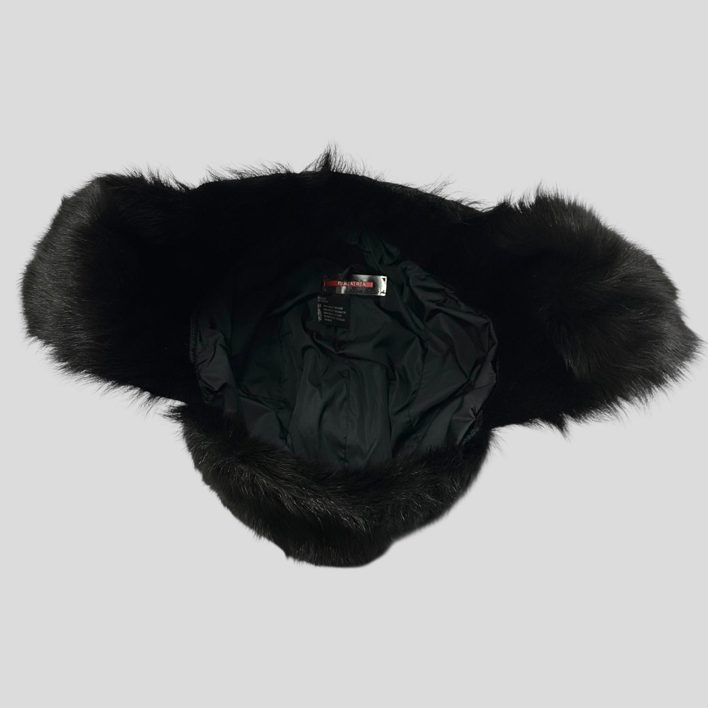 Prada Sport AW99 Goat Fur Nylon Canvas Trapper Hat - L (M)