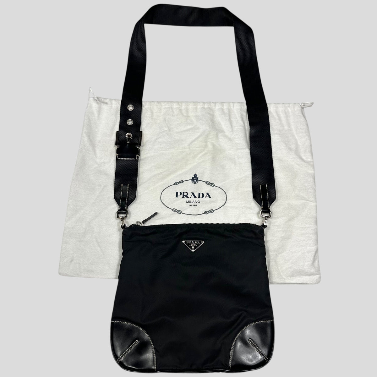 Prada Milano 00’s Nylon & Patent Leather Crossbody Bag | O/S, Black