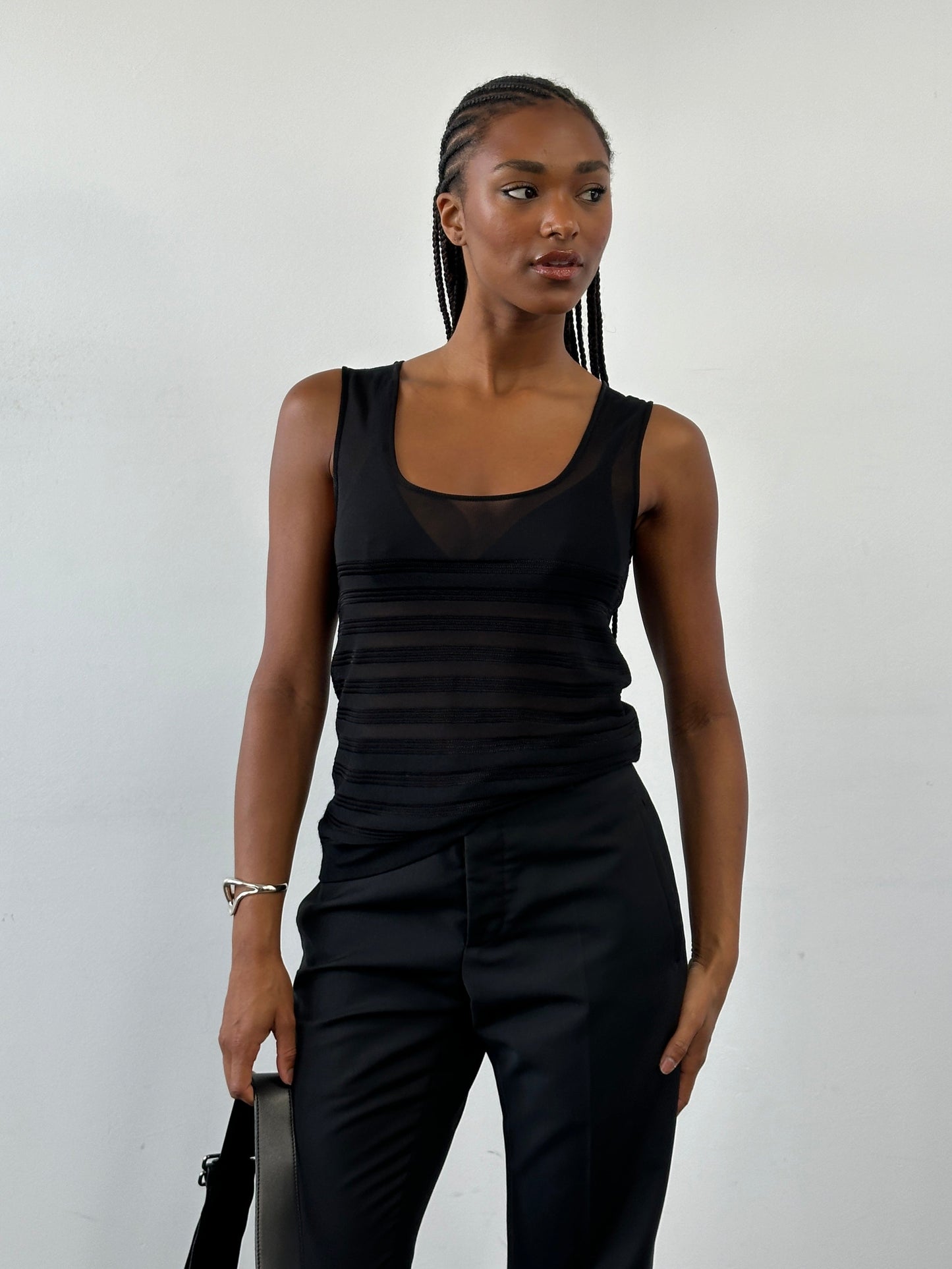 Giorgio Armani 2000s Sheer Ribbed Vest Top - M