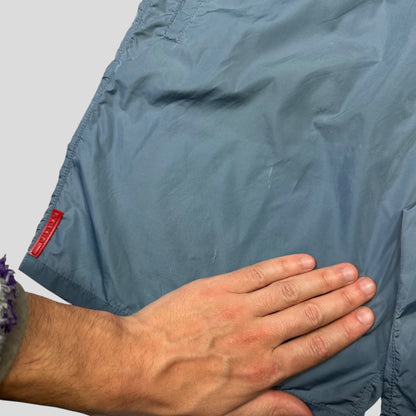 Prada 2014 Metallic Blue Red Tab Nylon Swim Shorts - M