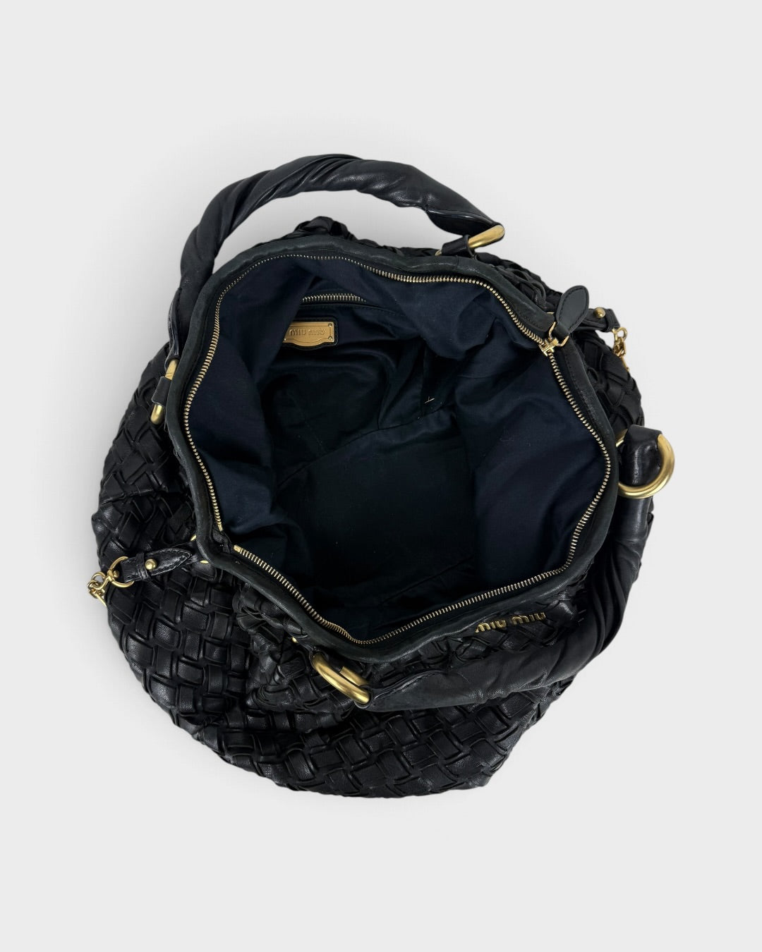 2010s Miu Miu Black Woven Leather Handbag | O/S, Multicoloured
