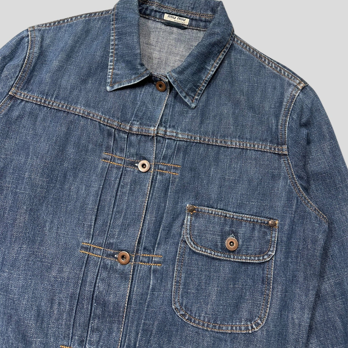 Miu Miu 2001 Runway Denim Fiammoto Pleated Work Jacket - S/M | Medium, Blue