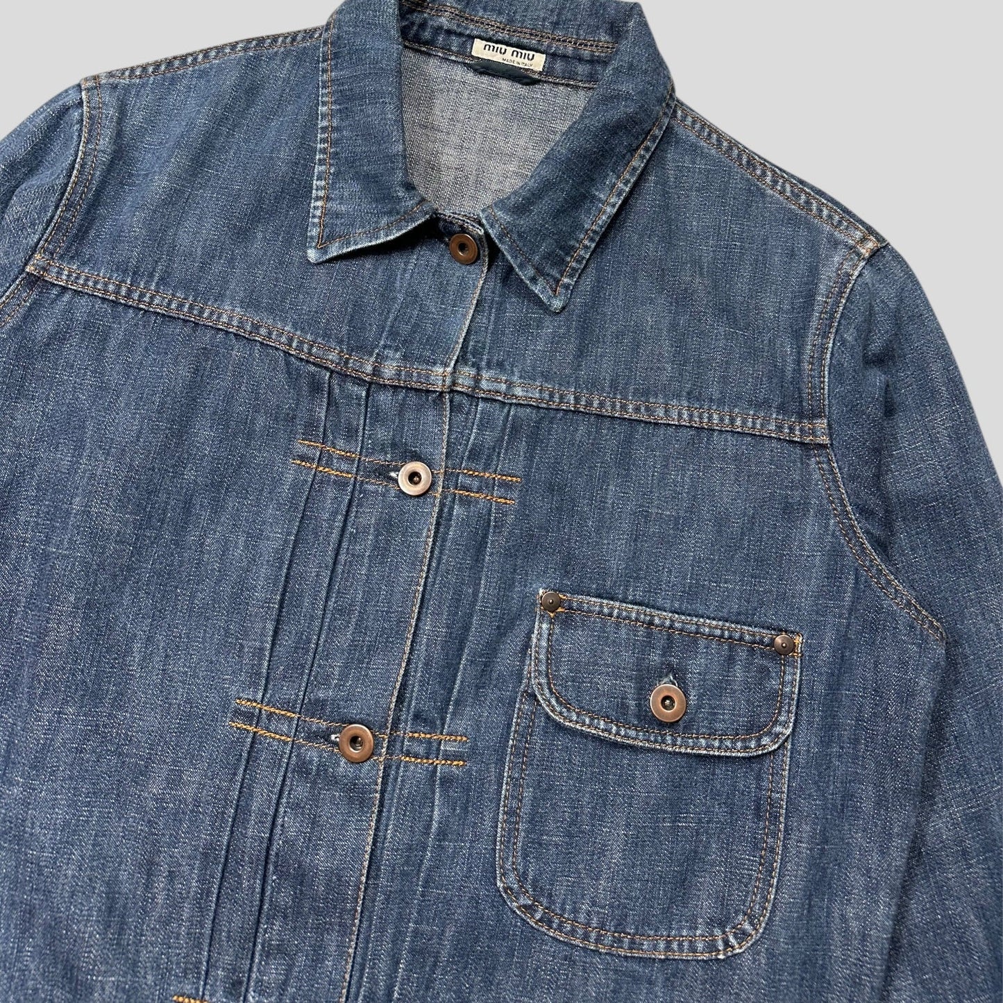 Miu Miu 2001 Runway Denim Fiammoto Pleated Work Jacket - S/M | Default Title, Red