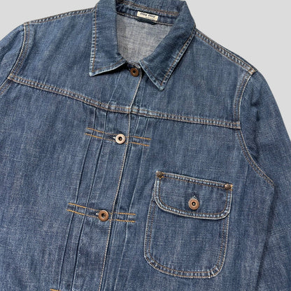 Miu Miu 2001 Runway Denim Fiammoto Pleated Work Jacket - S/M | Default Title, Red