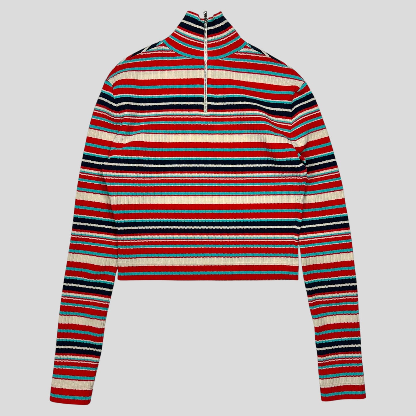 Prada Milano 2018 Candy Striped Textured Cropped Logo Knit - S