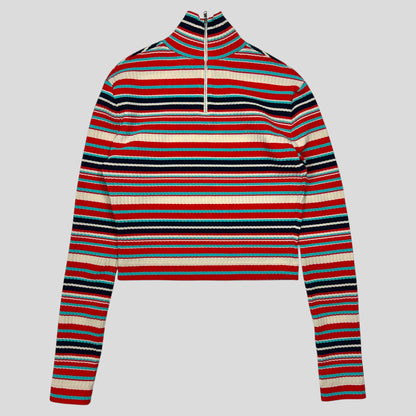 Prada Milano 2018 Candy Striped Textured Cropped Logo Knit - S | Default Title, Cream