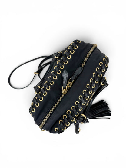 2000s RARE Prada Nylon Grommet Stitch 2Way Handbag | O/S, Black