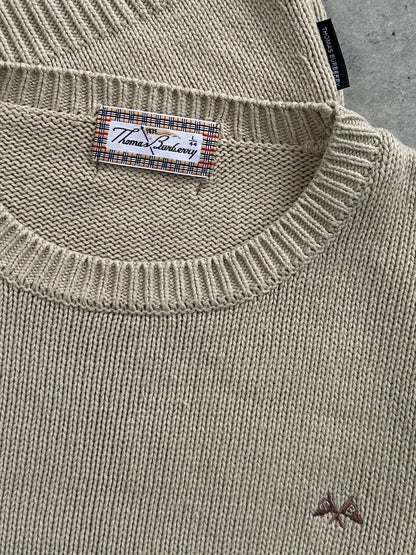 Thomas Burberry 2000s Cotton Knitted Logo Jumper - XS