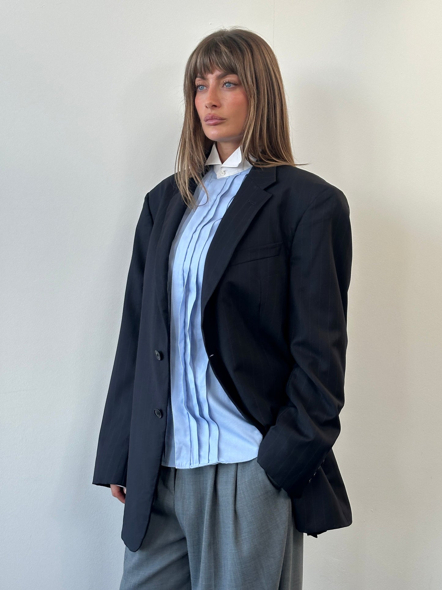 Armani Collezioni 2000s Pure Wool Stripe Single Breasted Blazer - 44L/XXL