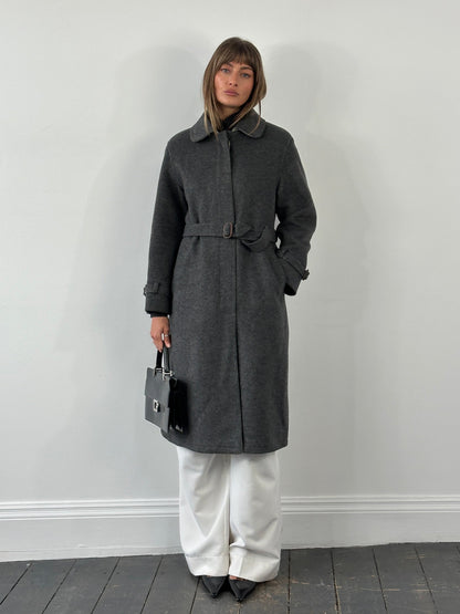Vintage 1980s Wool Belted Concelled Placket Coat - S/M