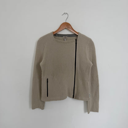 1990s armani jeans off centre zip knit jumper | O/S, Beige