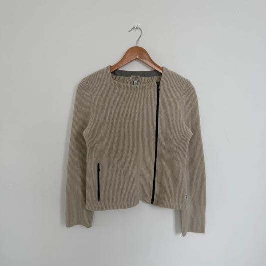 1990s armani jeans off centre zip knit jumper | O/S, Beige