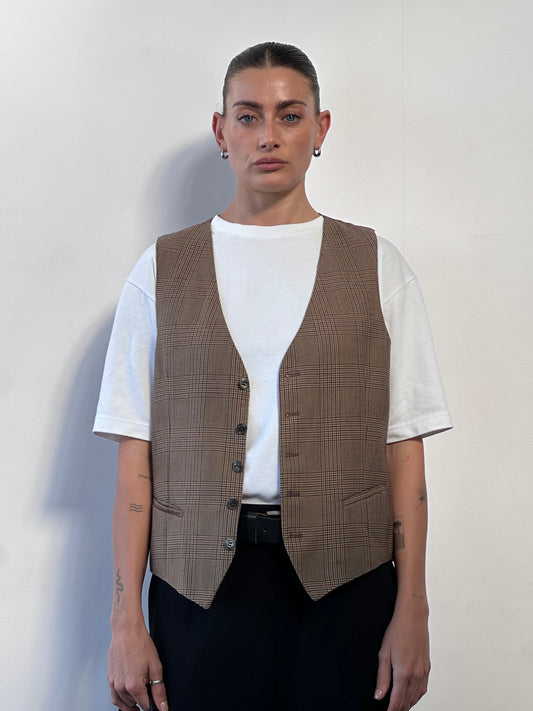 Vintage Wool Check Waistcoat - L