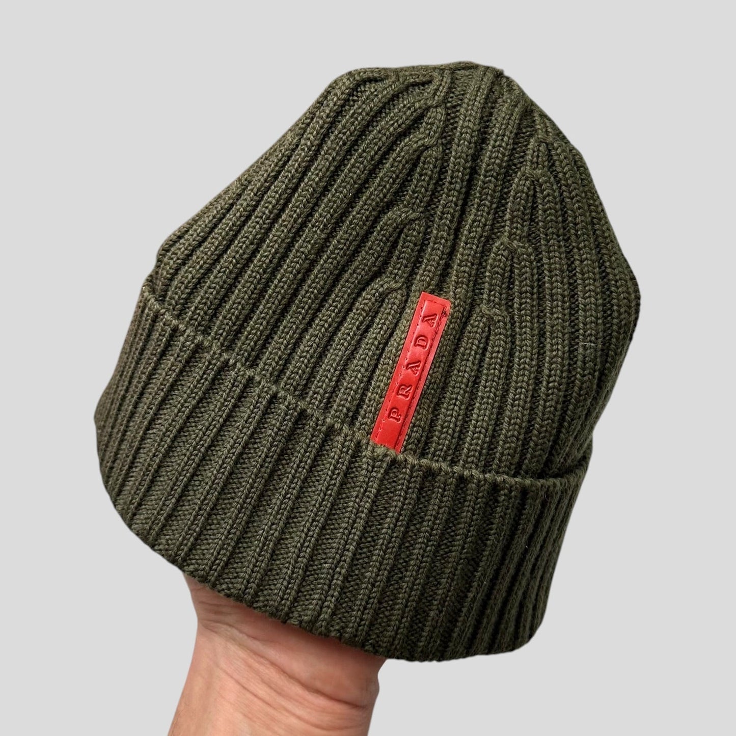 Prada Sport 2009 Khaki Green Wool Ribbed Fisherman’s Beanie | O/S, Multicoloured