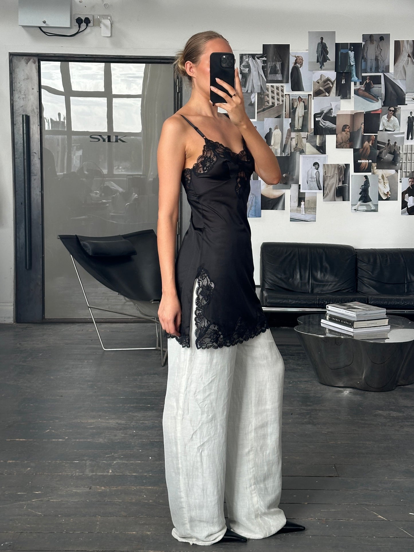 Vintage 2000s Lace Side Split Mini Slip Dress - S