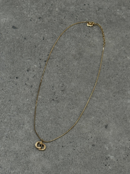 Christian Dior 16” Gold Plated Logo Pendant Necklace