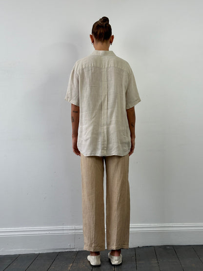 Italian Vintage Pure Linen Short Sleeve Shirt - XL