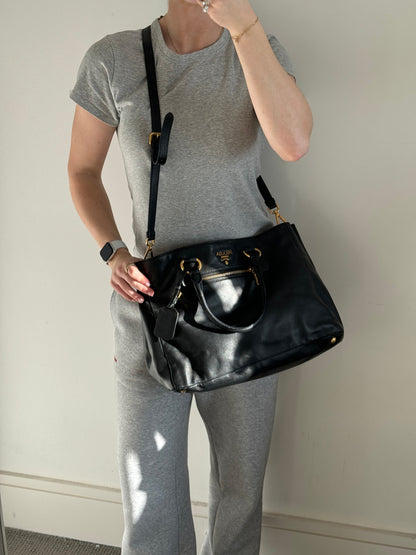 2010s Prada Nappa Leather 2Way Black Tote Bag | O/S, Black
