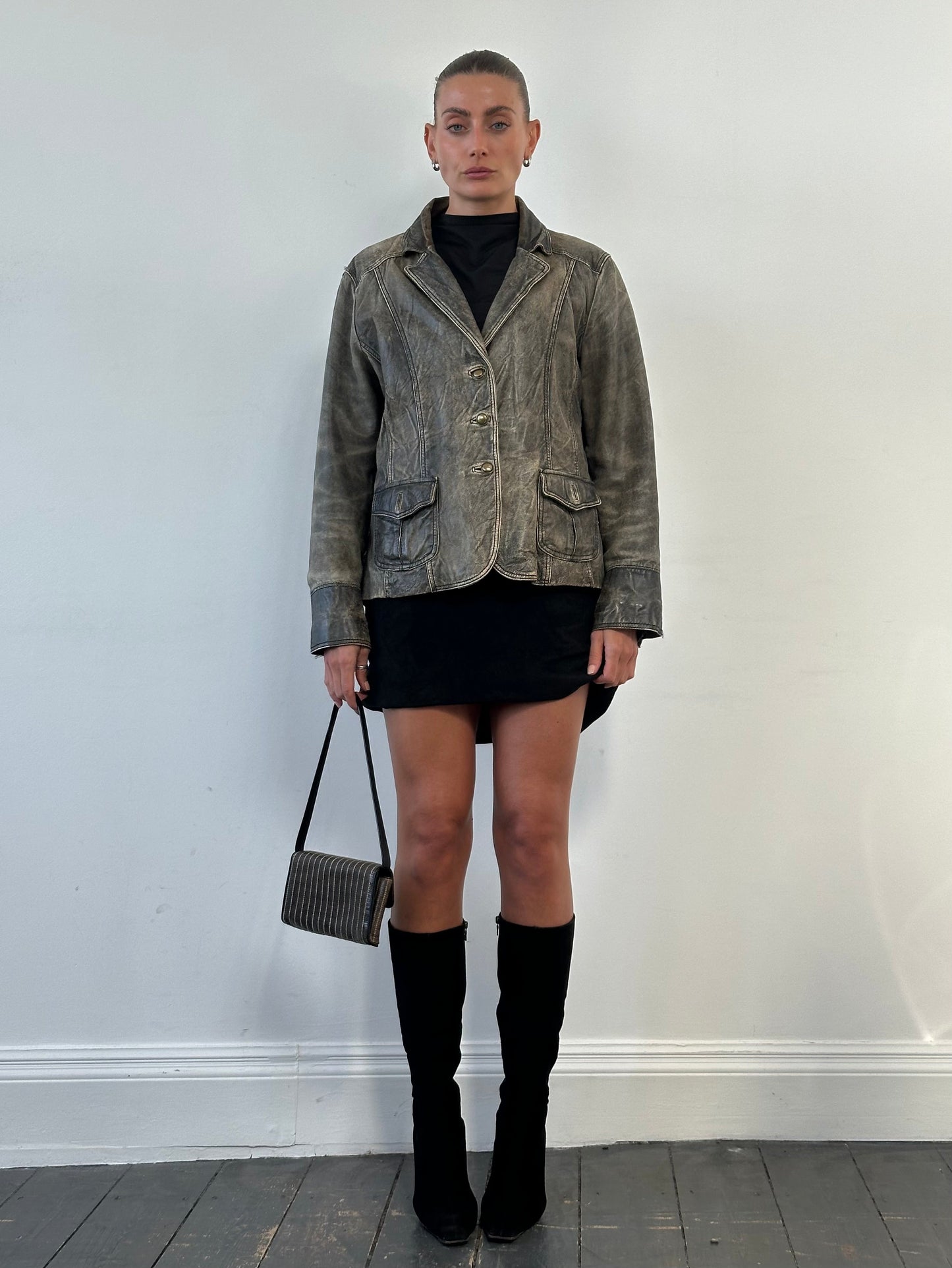 Vintage Aged Leather Blazer Jacket - M