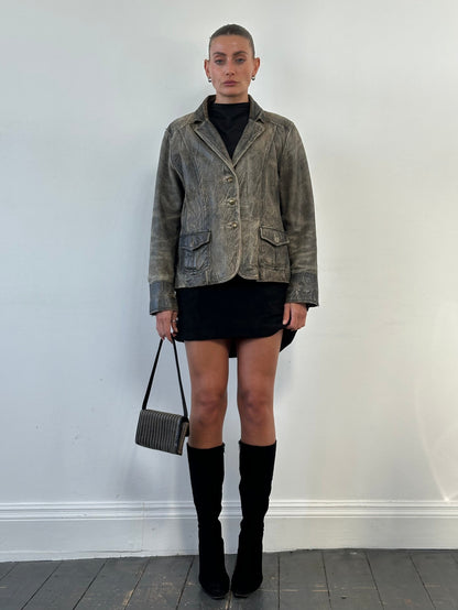 Vintage Aged Leather Blazer Jacket - M