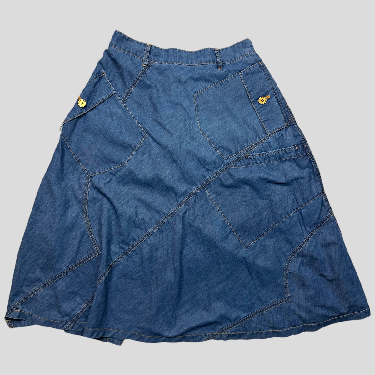 CDG Tricot 00’s Brodiere Denim Patchwork Split Cargo Skirt | Medium, White