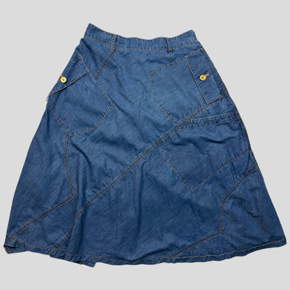 CDG Tricot 00’s Brodiere Denim Patchwork Split Cargo Skirt | Medium, White
