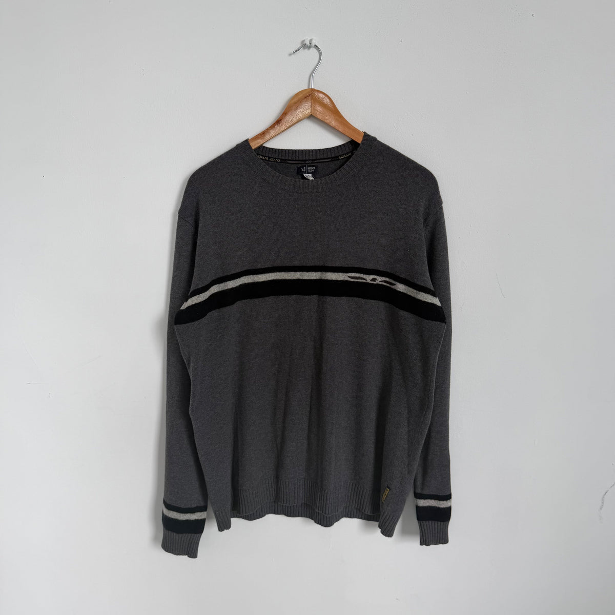 2000s armani jeans eagle knit jumper | O/S, Charcoal Grey