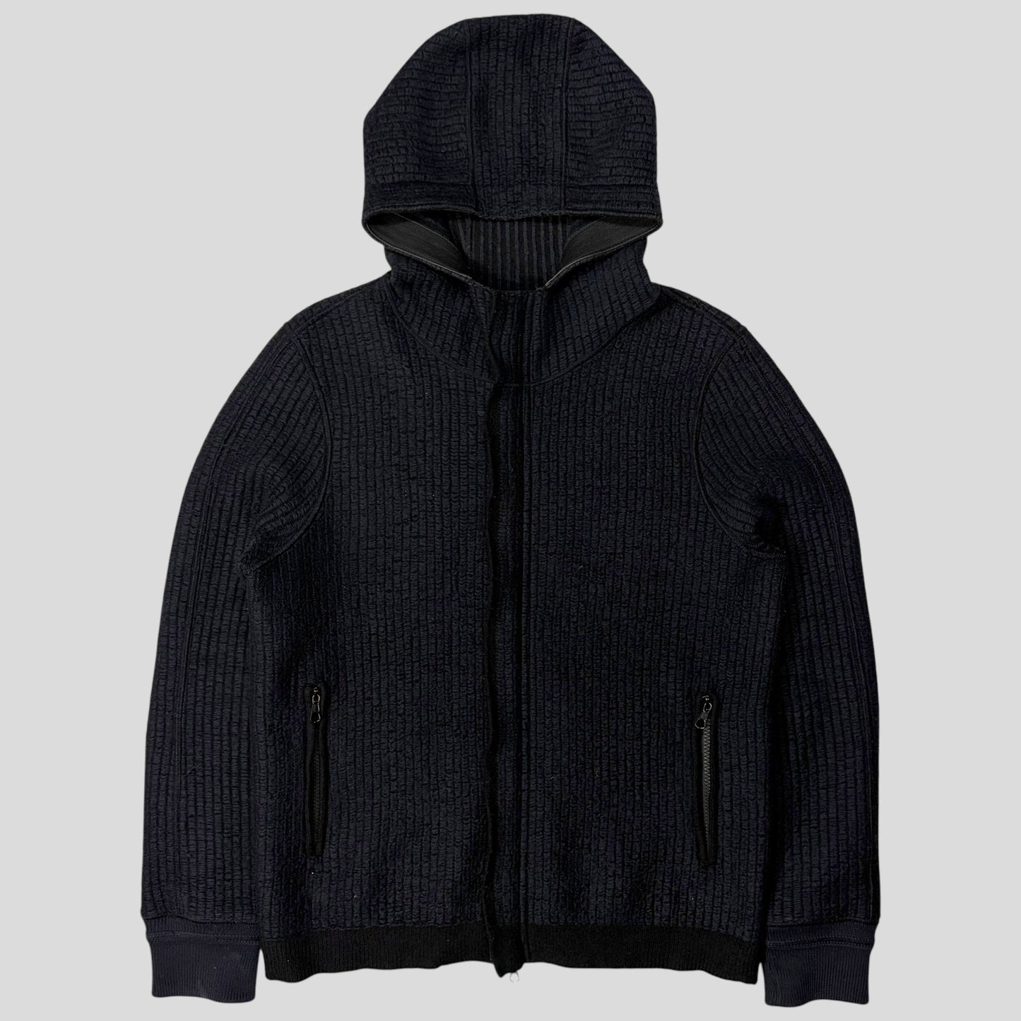 Stone Island AW04 Heavy Ribbed Knit Spellout Hoodie Jacket - M | Default Title, Navy