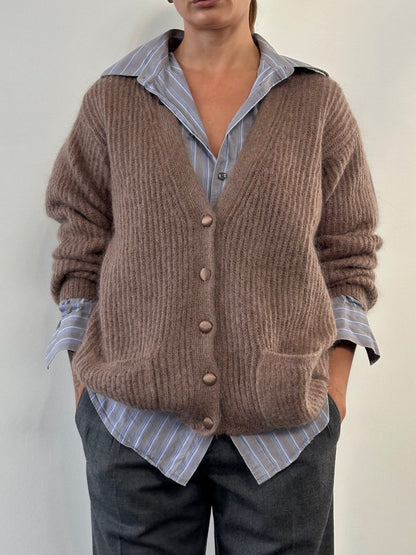 Italian Vintage Fuzzy Mohair Cardigan - L