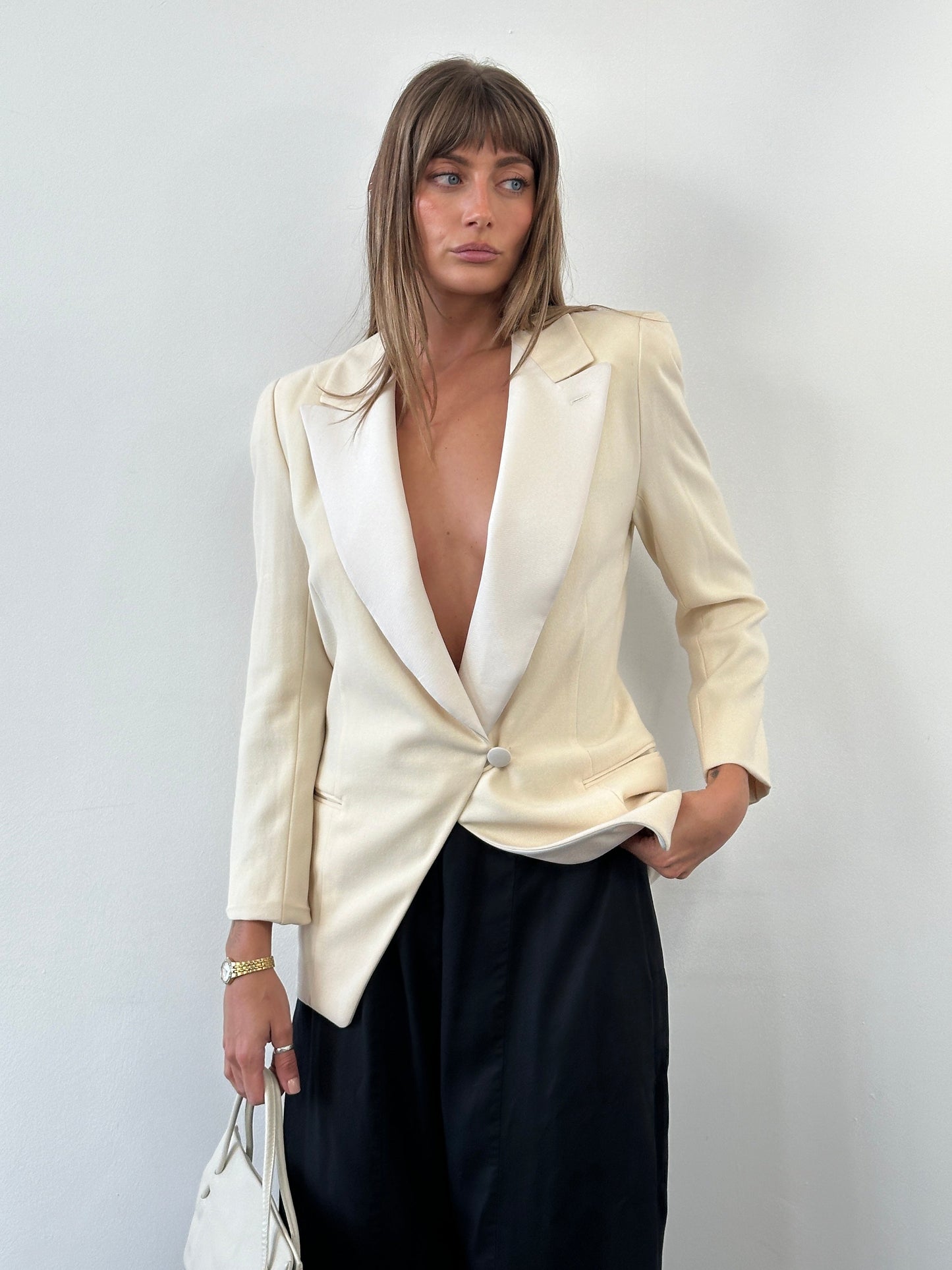 Giorgio Armani 1980s Wool Satin Tuxedo Blazer - S/M