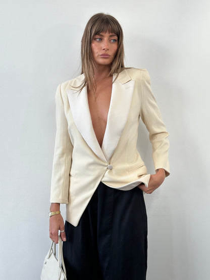 Giorgio Armani 1980s Wool Satin Tuxedo Blazer - S/M