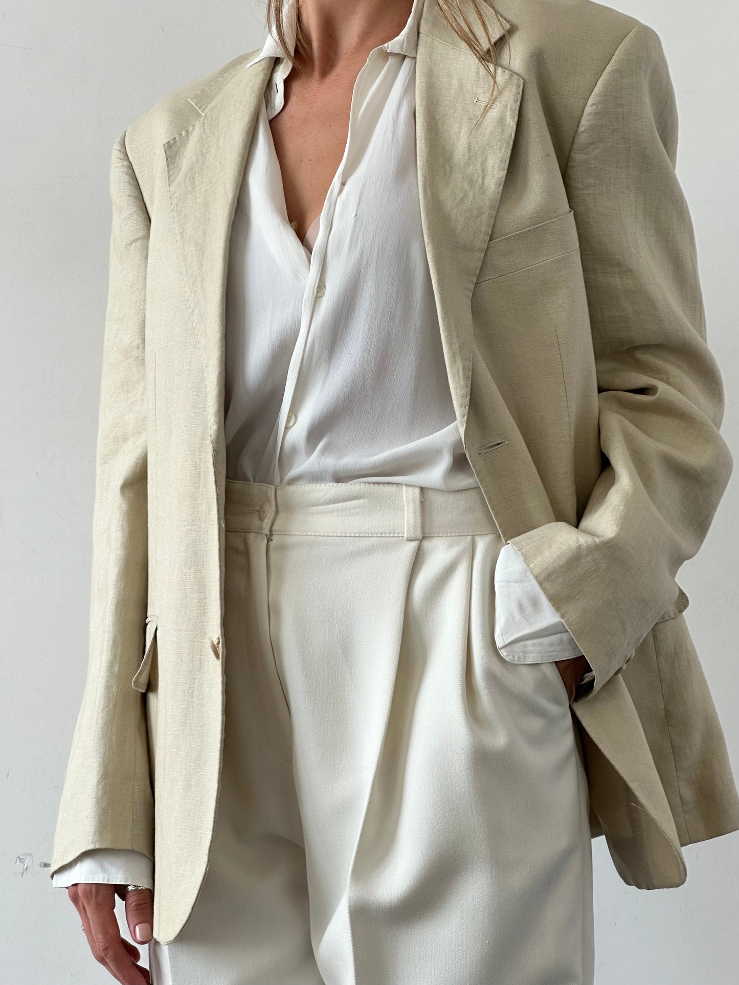 Vintage Pure Linen Single Breasted Blazer - 42R/L