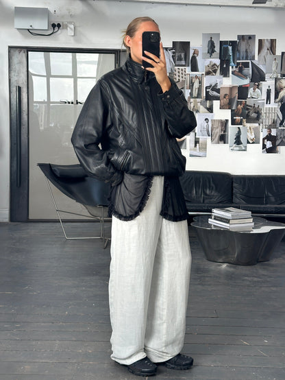 Vintage 1990s High Neck Leather Bomber Jacket - XL