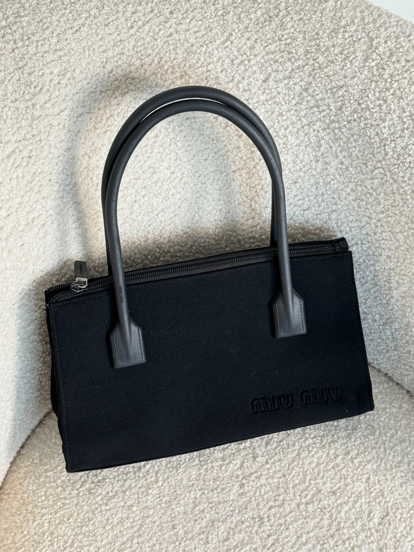 Archive 1998 Miu Miu Embossed Cloth Handbag | O/S, Black