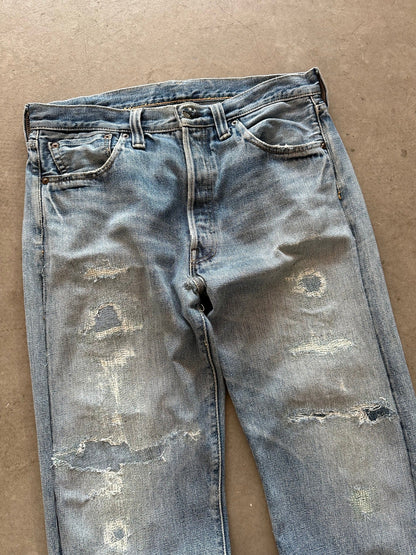 1990's Levi's 501 Repaired ‘Big E’ Selvedge Jeans - 34 x 30 | W34, Red