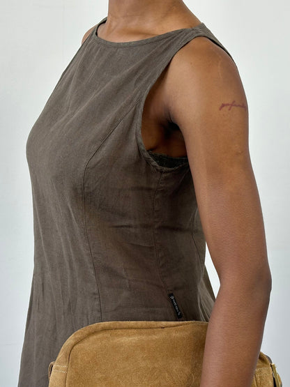 Armani Jeans 1990s Pure Linen Midi Sleeveless Dress - M